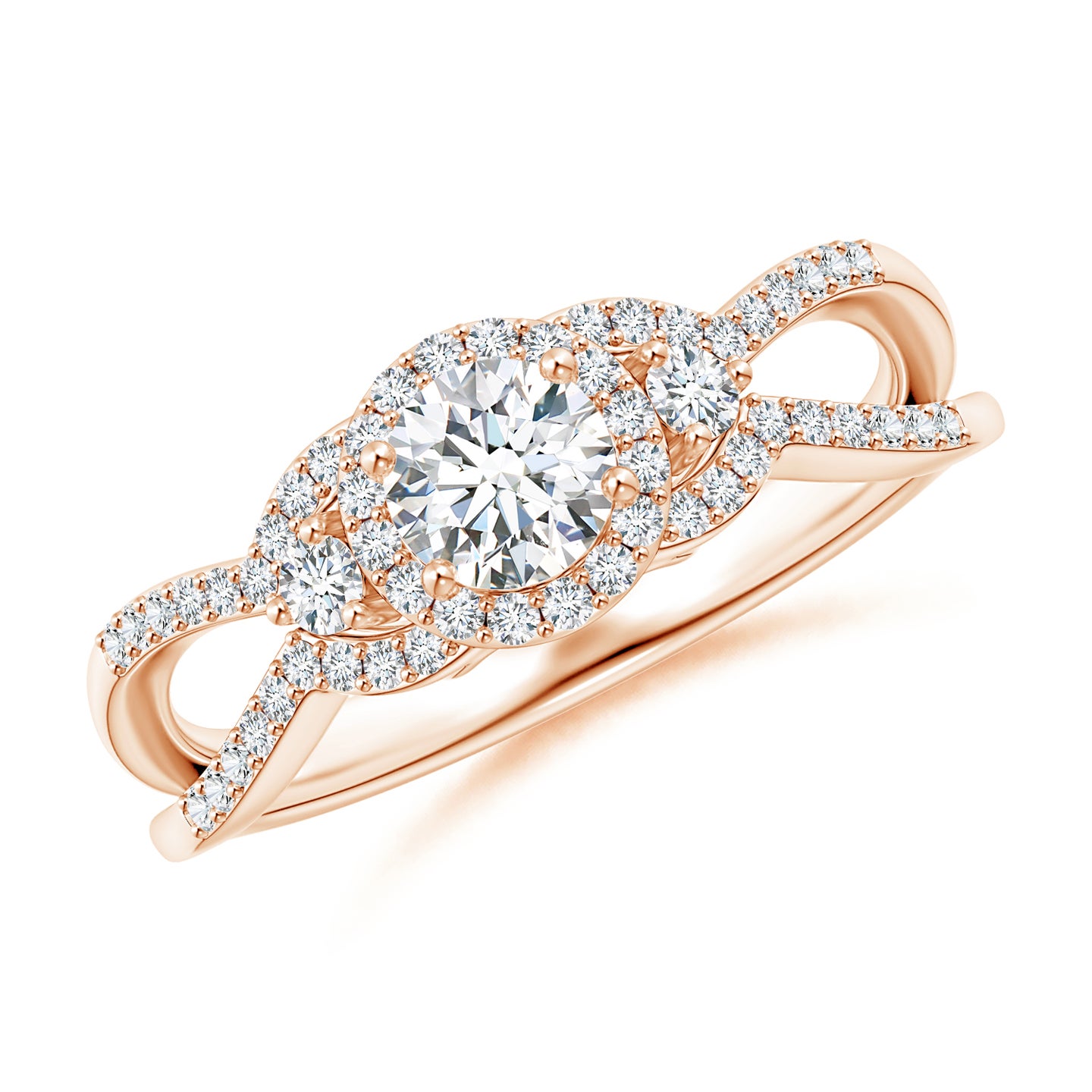 Natural Diamond Halo Ring with Open Split Shank