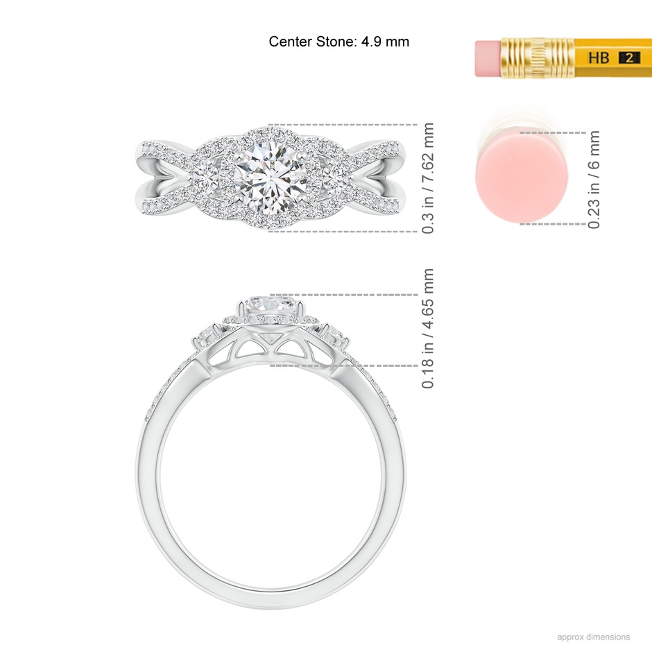 4.9mm HSI2 Diamond Halo Ring with Open Split Shank in White Gold ruler