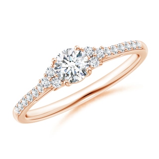 4.4mm GVS2 Round Diamond Cathedral Ring with Trio Accents in 9K Rose Gold