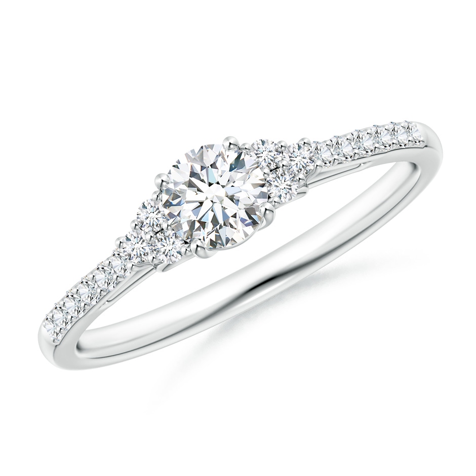 4.4mm GVS2 Round Diamond Cathedral Ring with Trio Accents in White Gold 