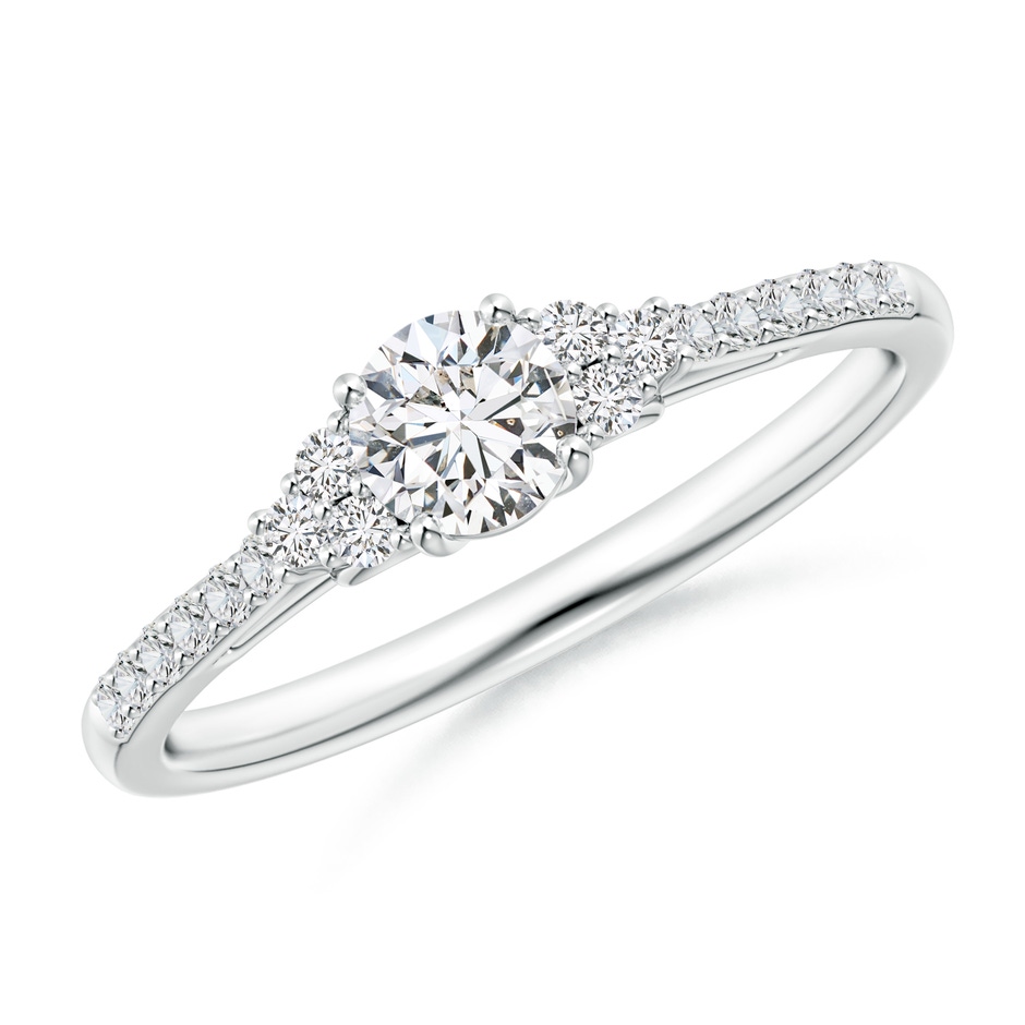 4.4mm HSI2 Round Diamond Cathedral Ring with Trio Accents in White Gold 