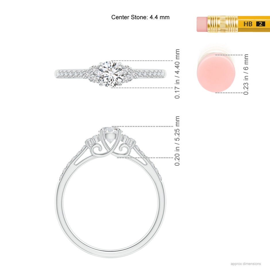 4.4mm HSI2 Round Diamond Cathedral Ring with Trio Accents in White Gold ruler