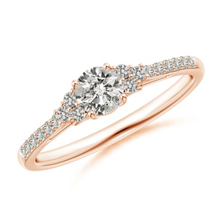 4.4mm KI3 Round Diamond Cathedral Ring with Trio Accents in 9K Rose Gold
