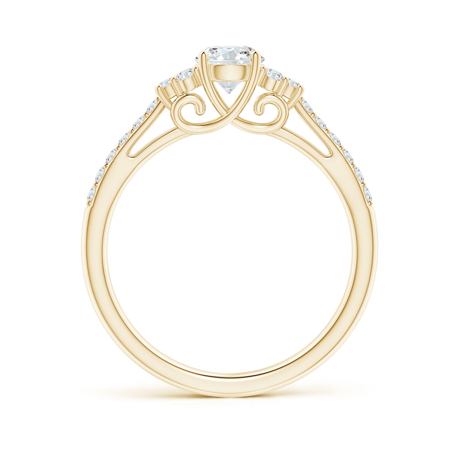 4.9mm GVS2 Round Diamond Cathedral Ring with Trio Accents in 9K Yellow Gold side-1