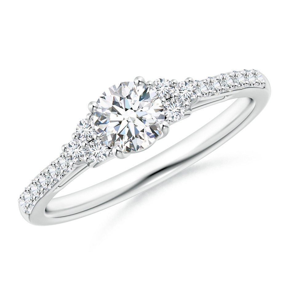 4.9mm GVS2 Round Diamond Cathedral Ring with Trio Accents in White Gold 