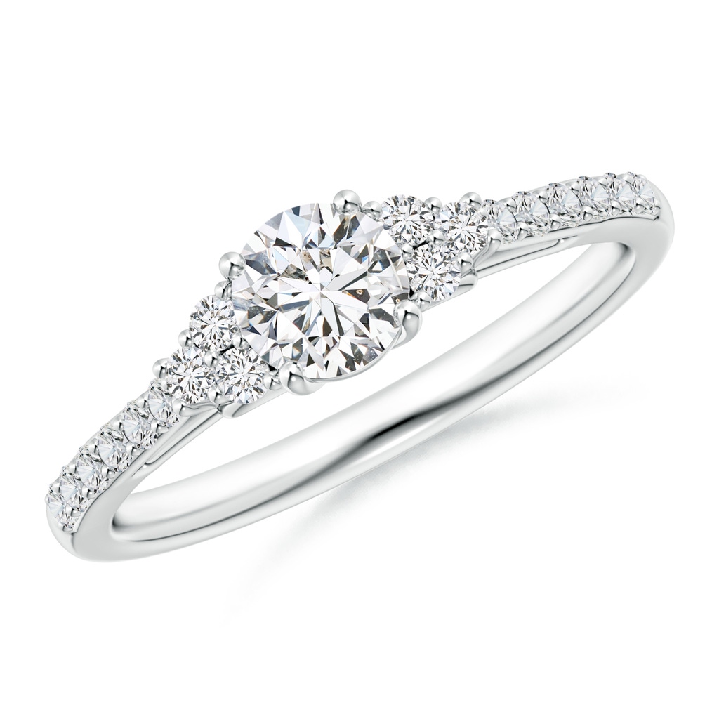 4.9mm HSI2 Round Diamond Cathedral Ring with Trio Accents in White Gold