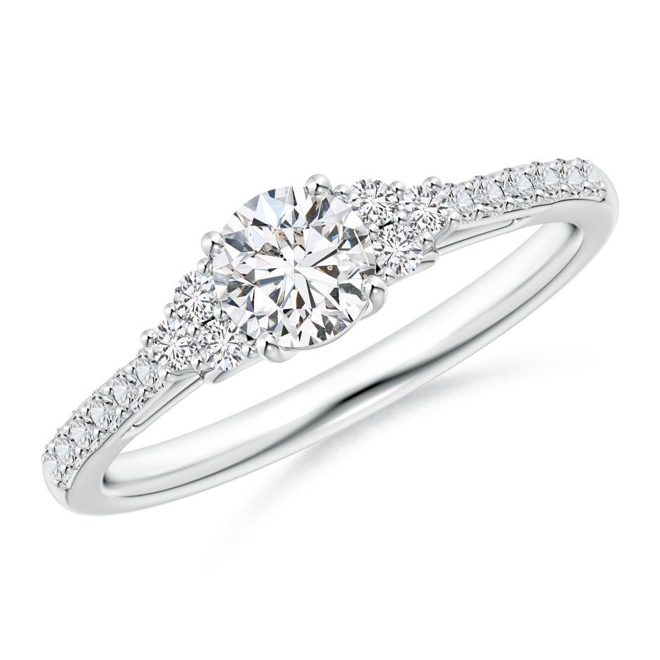 4.9mm HSI2 Round Diamond Cathedral Ring with Trio Accents in White Gold 