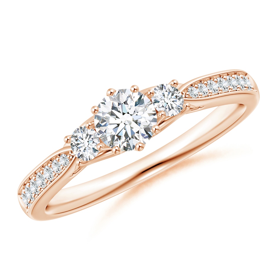 4.6mm GVS2 Prong-Set Round Diamond Three Stone Ring in Rose Gold 
