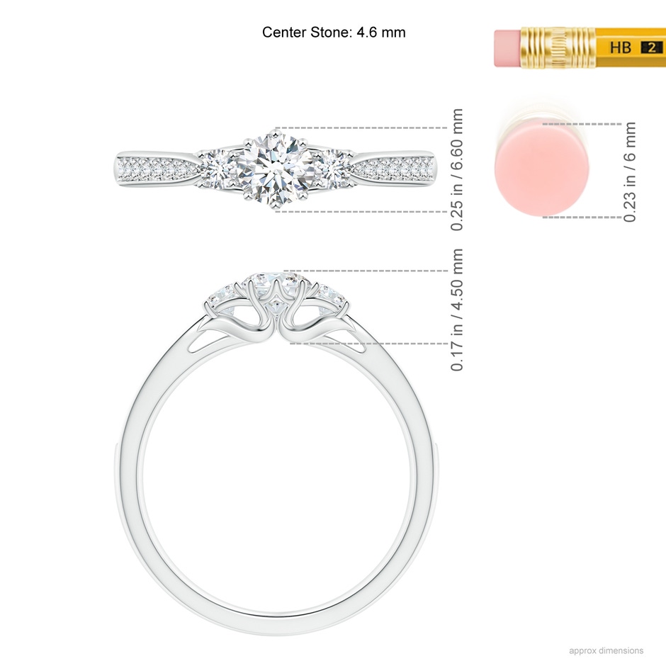 4.6mm GVS2 Prong-Set Round Diamond Three Stone Ring in White Gold ruler