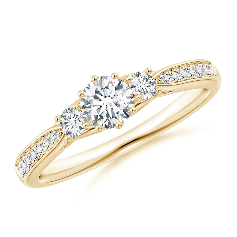 4.6mm GVS2 Prong-Set Round Diamond Three Stone Ring in Yellow Gold 