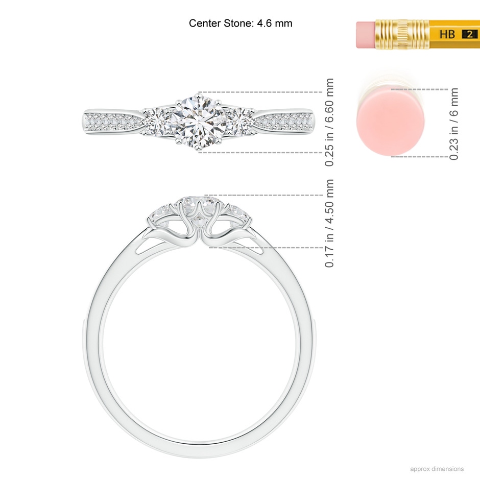 4.6mm HSI2 Prong-Set Round Diamond Three Stone Ring in 9K White Gold ruler