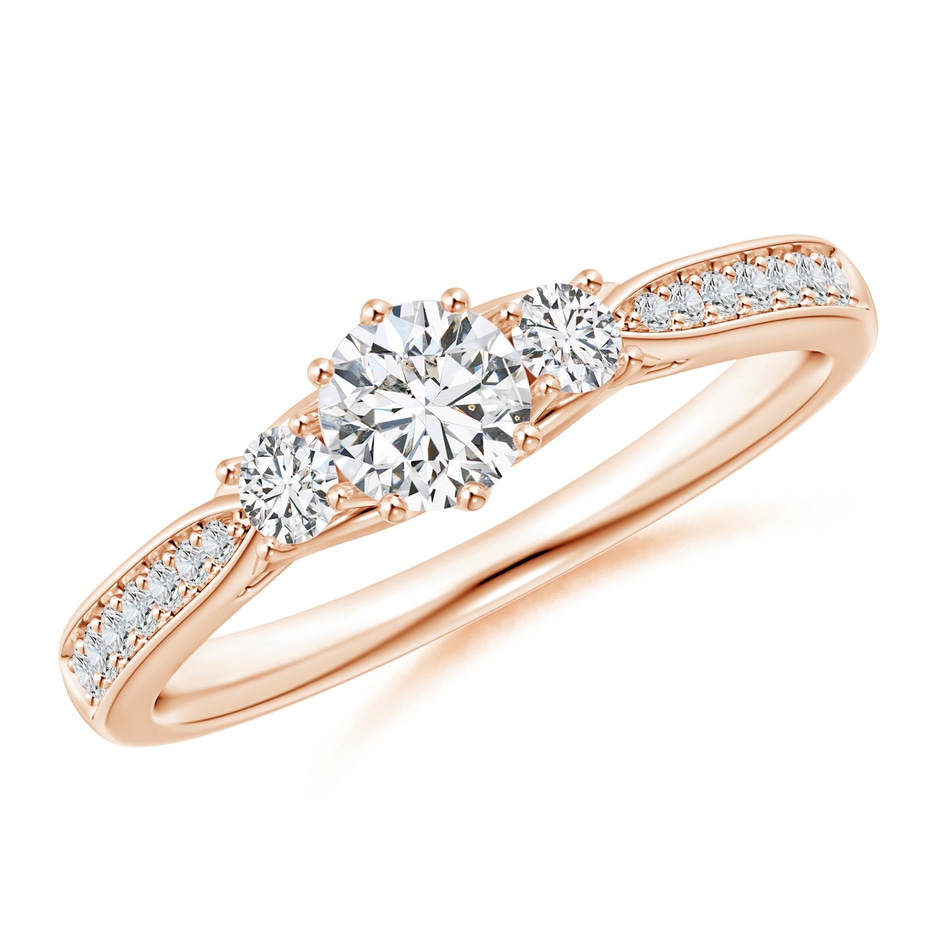 4.6mm HSI2 Prong-Set Round Diamond Three Stone Ring in Rose Gold 