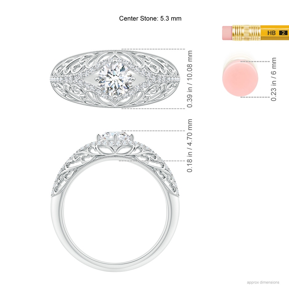 5.3mm GVS2 Vintage Inspired Diamond Filigree Engagement Ring in White Gold ruler