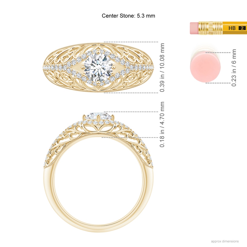 5.3mm GVS2 Vintage Inspired Diamond Filigree Engagement Ring in Yellow Gold ruler