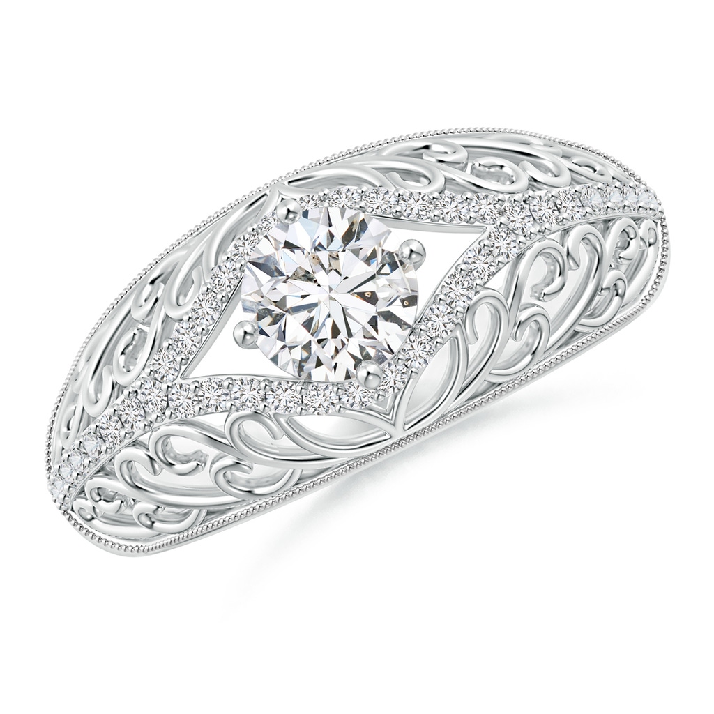 5.3mm HSI2 Vintage Inspired Diamond Filigree Engagement Ring in White Gold