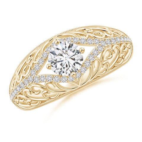 5.3mm HSI2 Vintage Inspired Diamond Filigree Engagement Ring in Yellow Gold