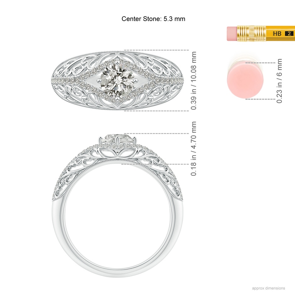 5.3mm KI3 Vintage Inspired Diamond Filigree Engagement Ring in P950 Platinum ruler