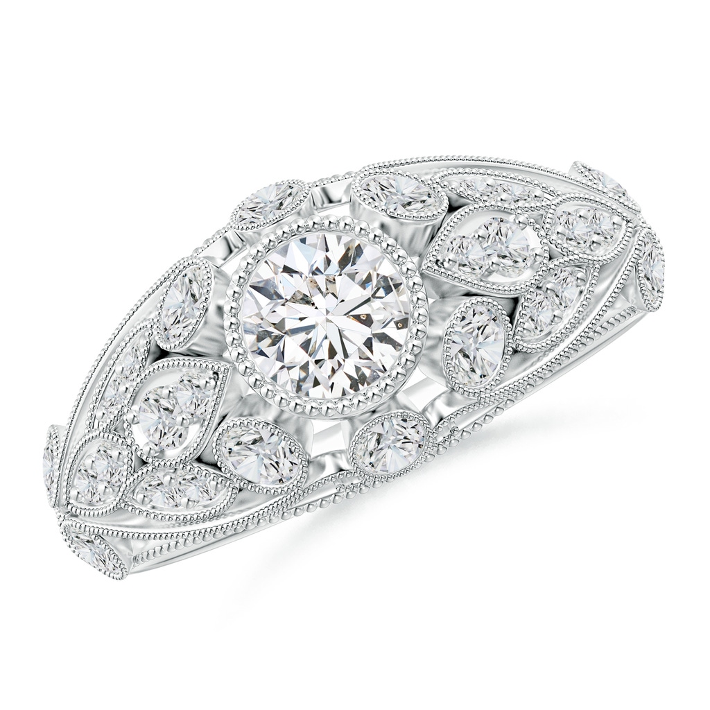 4.8mm HSI2 Vintage Inspired Bezel-Set Diamond Filigree Engagement Ring in White Gold