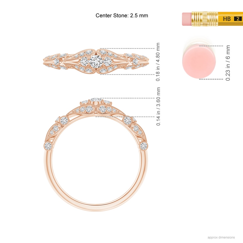 2.5mm HSI2 Vintage Style Diamond Anniversary Ring with Paisley Motifs in Rose Gold ruler