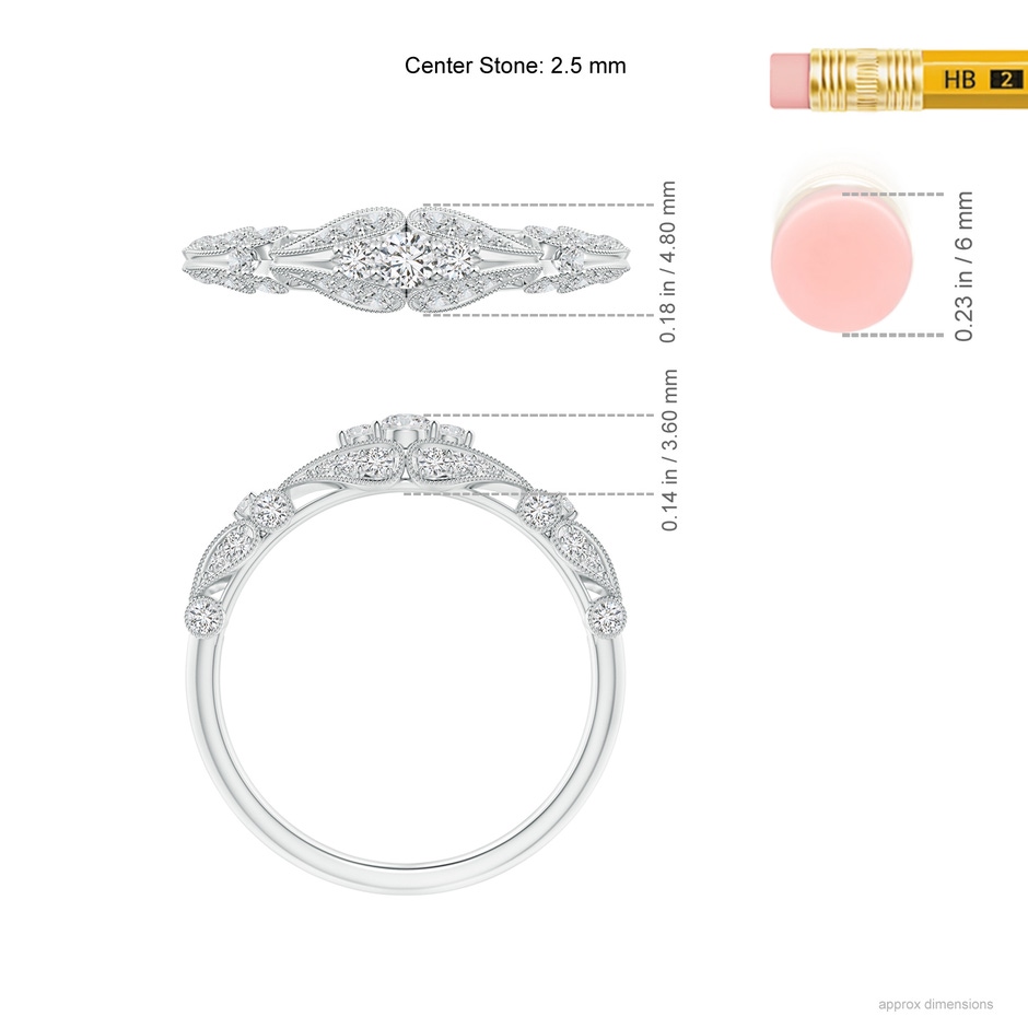 2.5mm HSI2 Vintage Style Diamond Anniversary Ring with Paisley Motifs in White Gold ruler