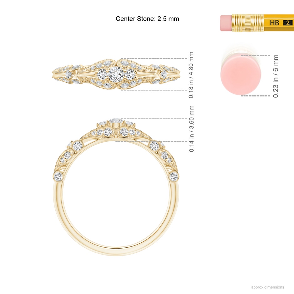2.5mm HSI2 Vintage Style Diamond Anniversary Ring with Paisley Motifs in Yellow Gold ruler