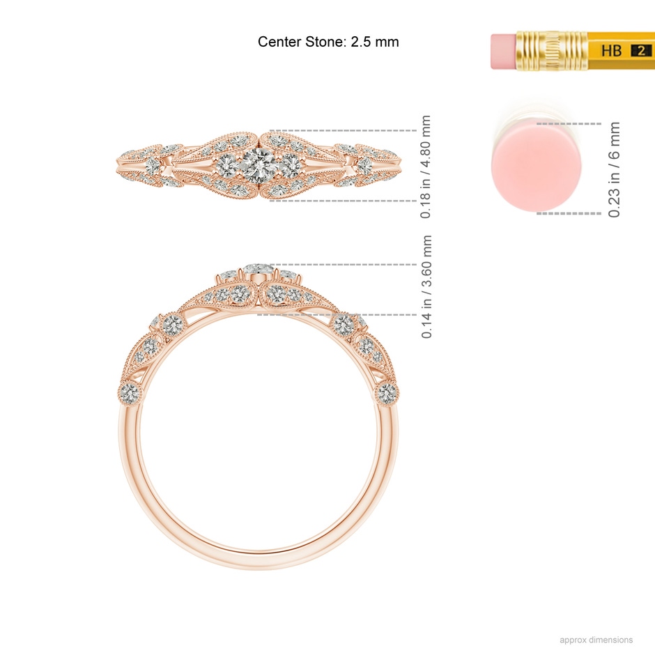 2.5mm KI3 Vintage Style Diamond Anniversary Ring with Paisley Motifs in Rose Gold ruler