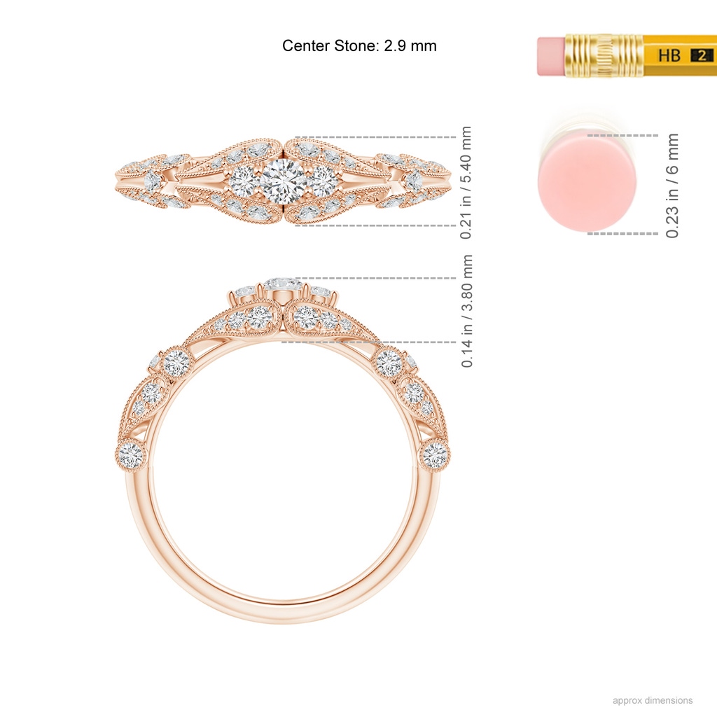2.9mm HSI2 Vintage Style Diamond Anniversary Ring with Paisley Motifs in Rose Gold Ruler