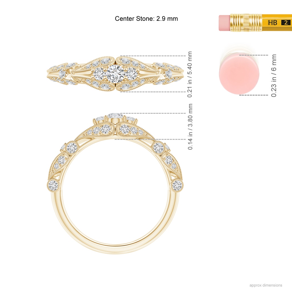 2.9mm HSI2 Vintage Style Diamond Anniversary Ring with Paisley Motifs in Yellow Gold Ruler