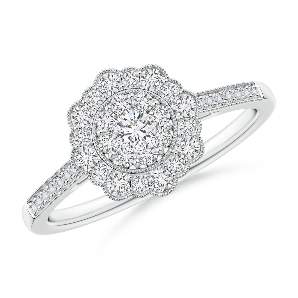 2.7mm HSI2 Vintage Inspired Pressure-Set Diamond Floral Engagement Ring in White Gold