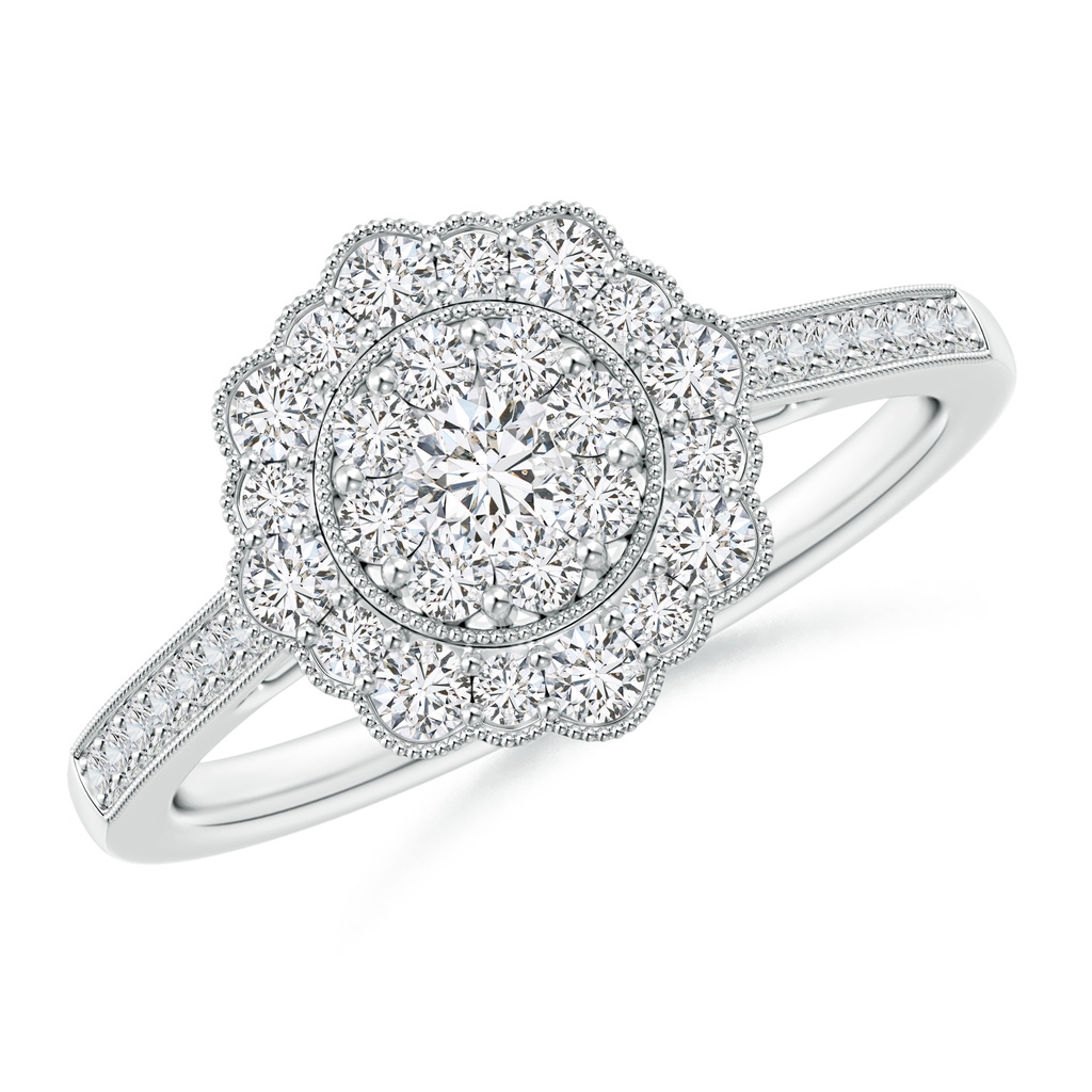 3mm HSI2 Vintage Inspired Pressure-Set Diamond Floral Engagement Ring in White Gold