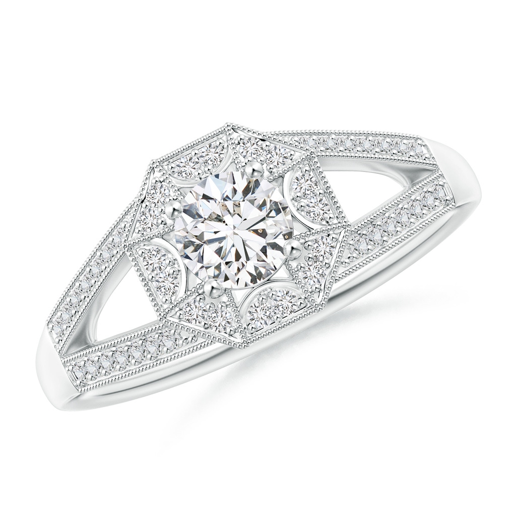4.6mm HSI2 Art Deco Inspired Octagonal Halo Diamond Engagement Ring in White Gold