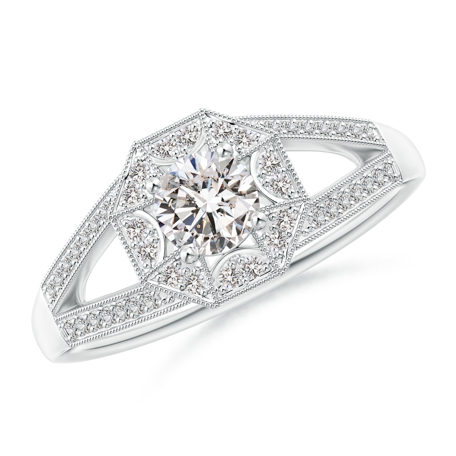 4.6mm IJI1I2 Art Deco Inspired Octagonal Halo Diamond Engagement Ring in White Gold 