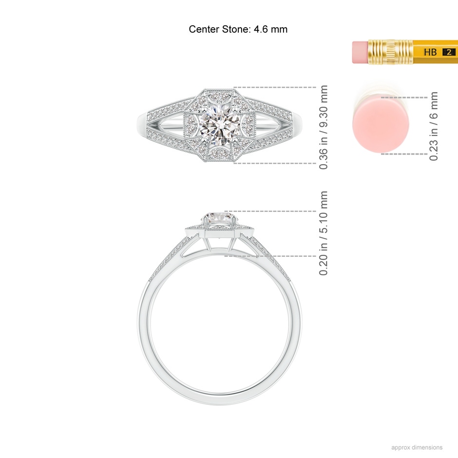 4.6mm IJI1I2 Art Deco Inspired Octagonal Halo Diamond Engagement Ring in White Gold ruler