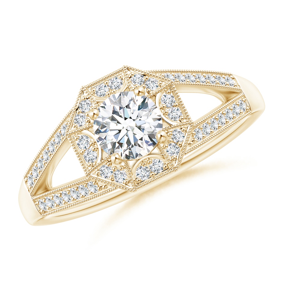 4.9mm GVS2 Art Deco Inspired Octagonal Halo Diamond Engagement Ring in Yellow Gold 