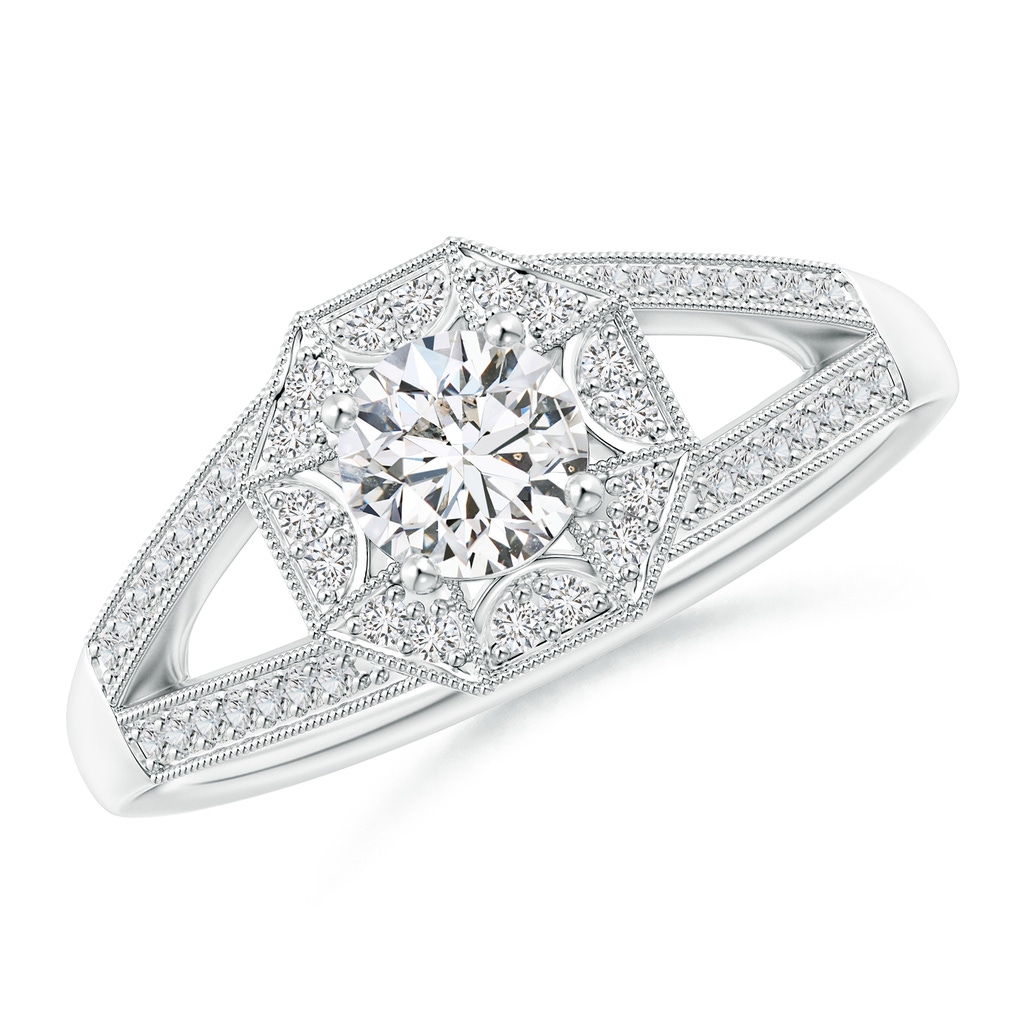 4.9mm HSI2 Art Deco Inspired Octagonal Halo Diamond Engagement Ring in White Gold 