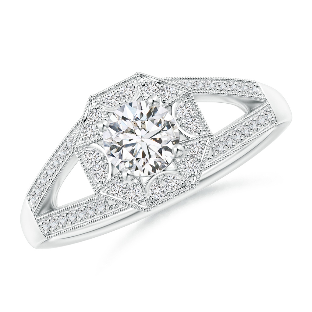 4.9mm HSI2 Art Deco Inspired Octagonal Halo Diamond Engagement Ring in White Gold
