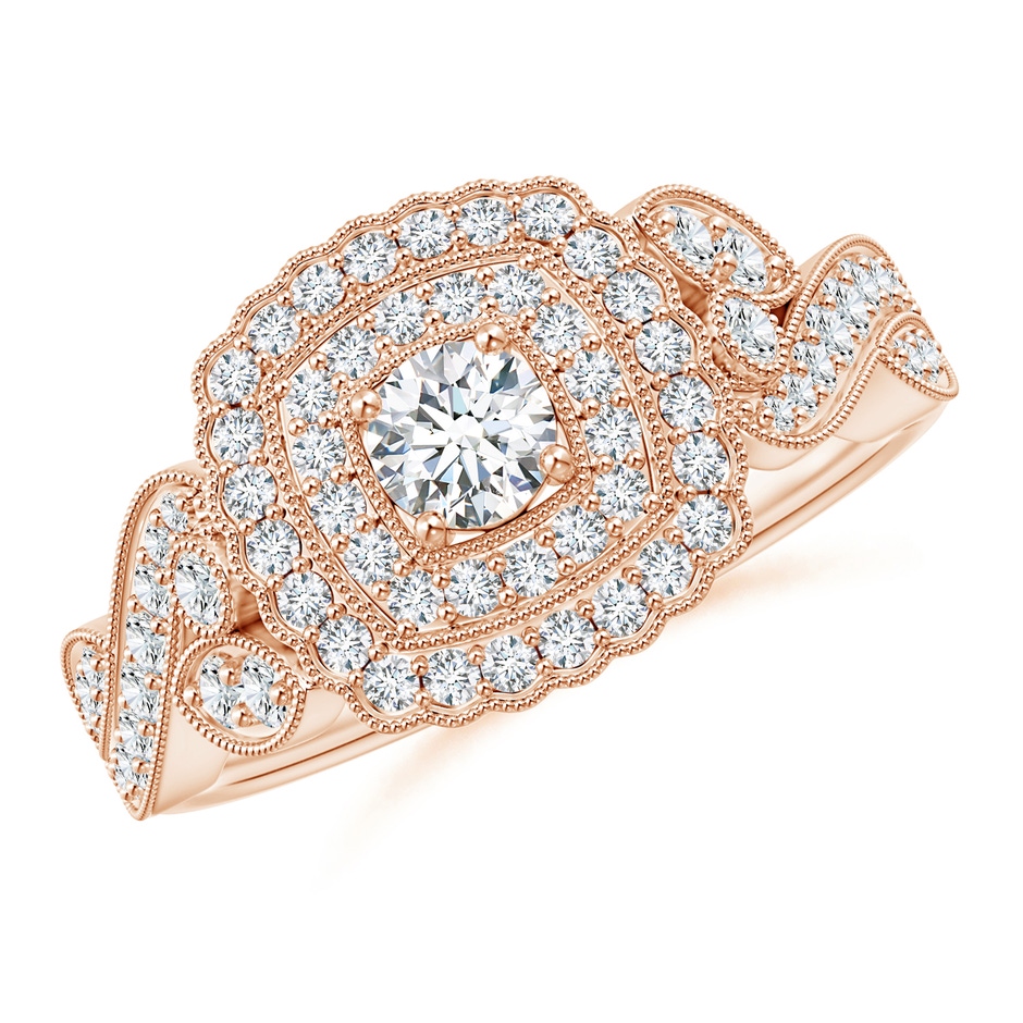 3.4mm GVS2 Vintage Inspired Diamond Double Halo Engagement Ring in Rose Gold 