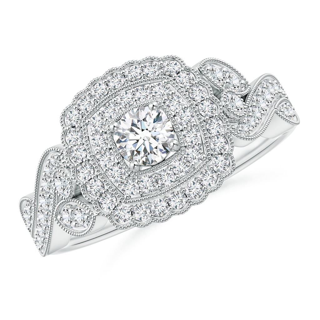 3.4mm GVS2 Vintage Inspired Diamond Double Halo Engagement Ring in White Gold