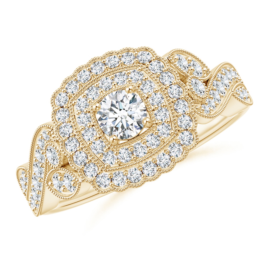 3.4mm GVS2 Vintage Inspired Diamond Double Halo Engagement Ring in Yellow Gold 