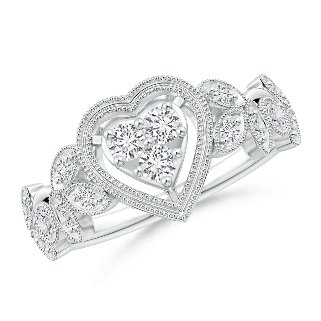 2.3mm HSI2 Vintage Style Diamond Heart Ring with Leaf Motifs in White Gold