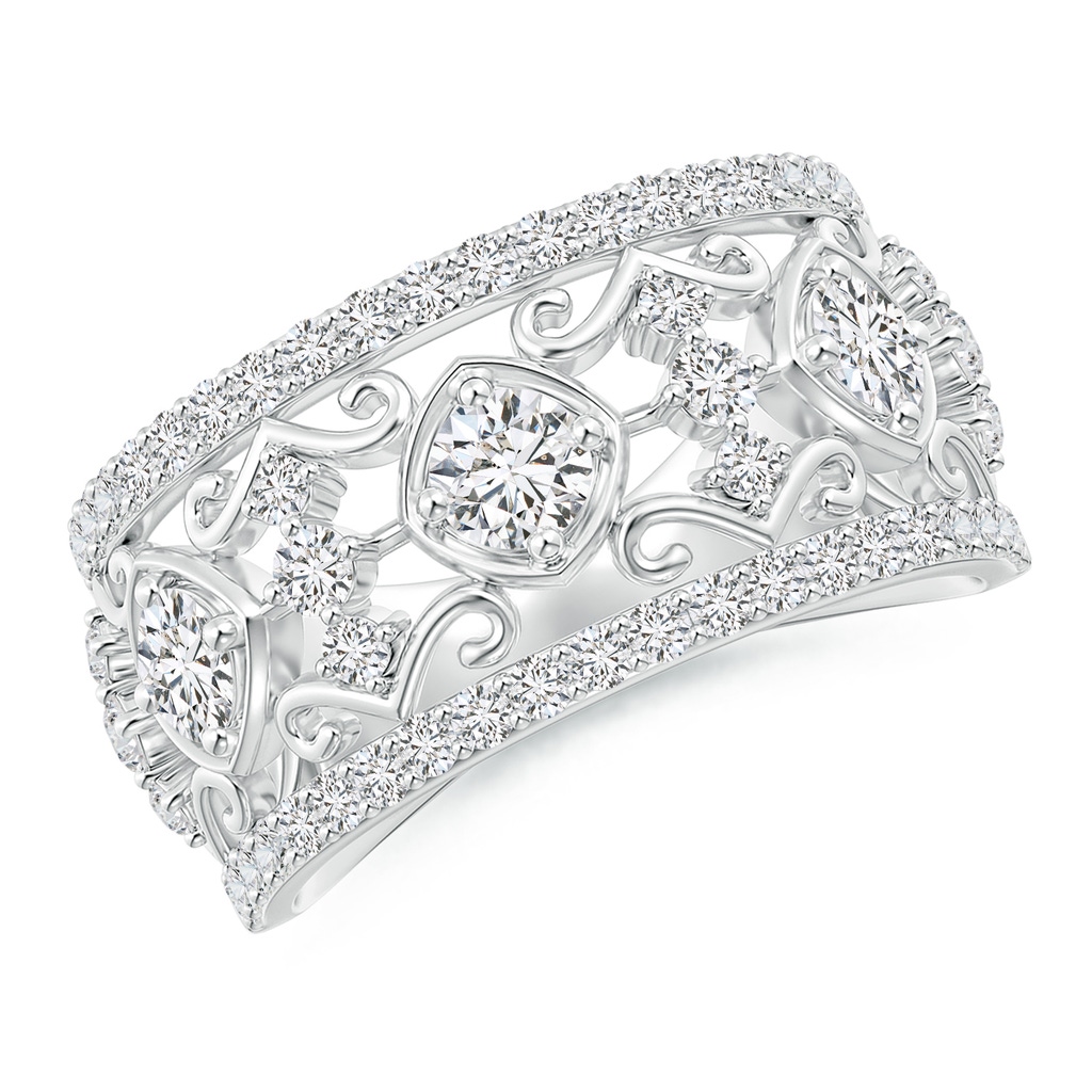3.5mm HSI2 Art Deco Inspired Diamond Filigree Anniversary Ring in White Gold
