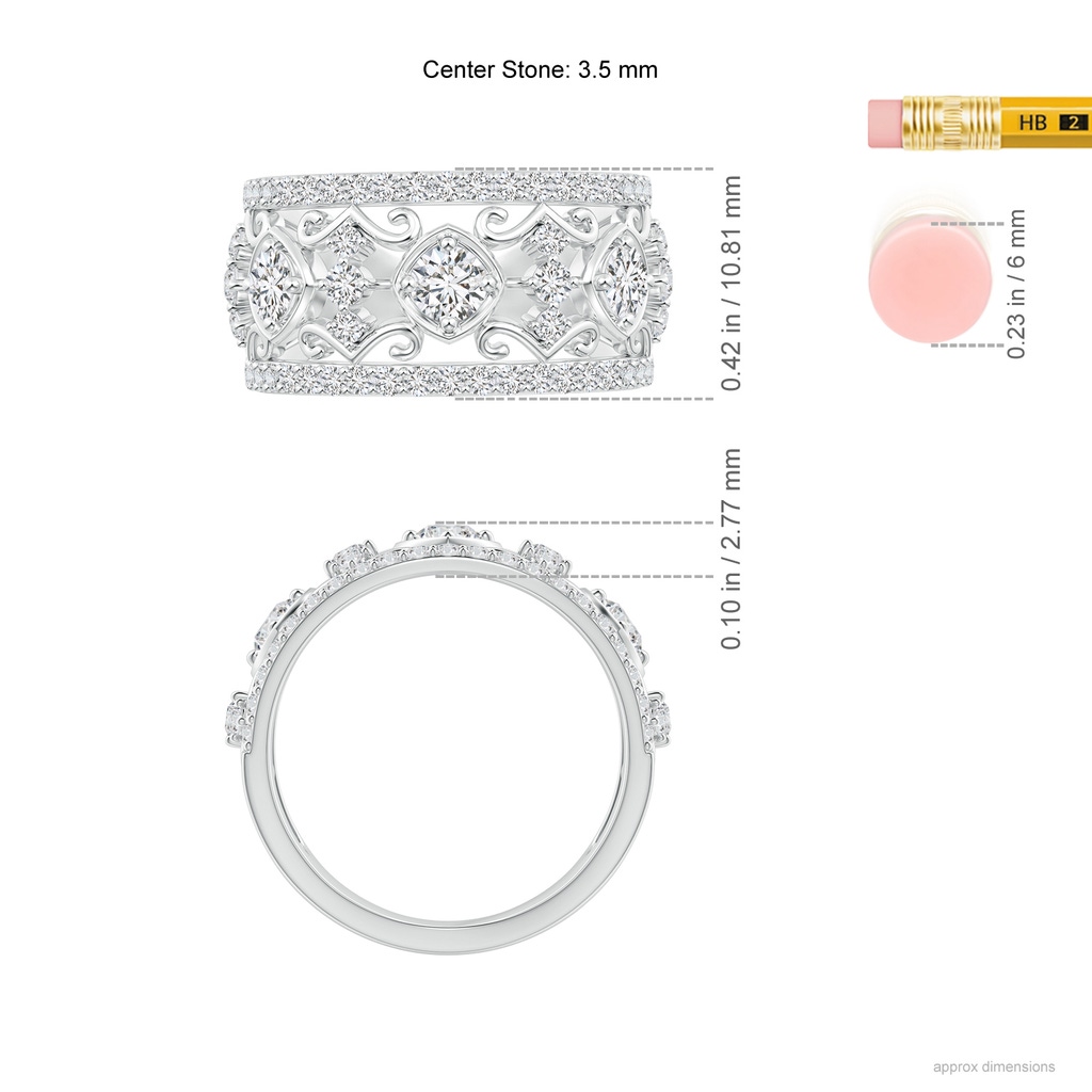 3.5mm HSI2 Art Deco Inspired Diamond Filigree Anniversary Ring in White Gold Ruler