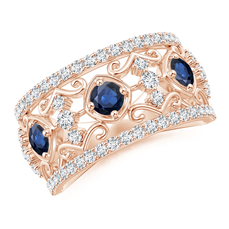 3.5mm AA Art Deco Inspired Sapphire and Diamond Filigree Ring in Rose Gold 
