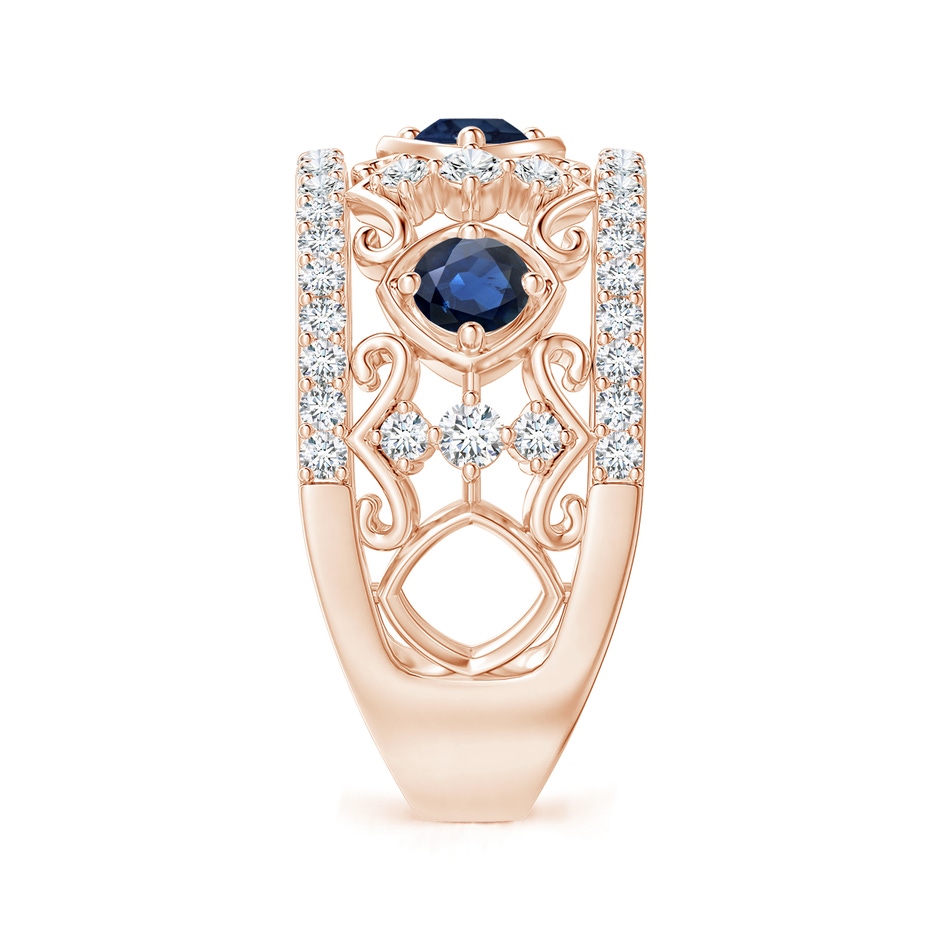 3.5mm AA Art Deco Inspired Sapphire and Diamond Filigree Ring in Rose Gold side 2