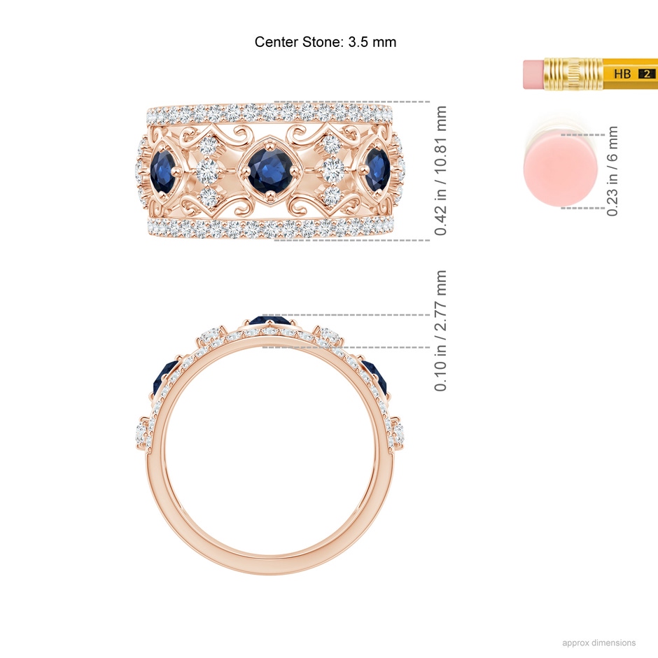 3.5mm AA Art Deco Inspired Sapphire and Diamond Filigree Ring in Rose Gold ruler