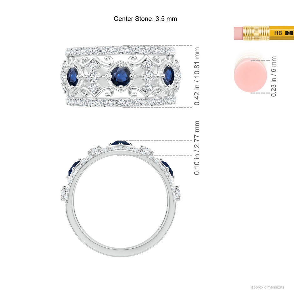 3.5mm AA Art Deco Inspired Sapphire and Diamond Filigree Ring in White Gold ruler