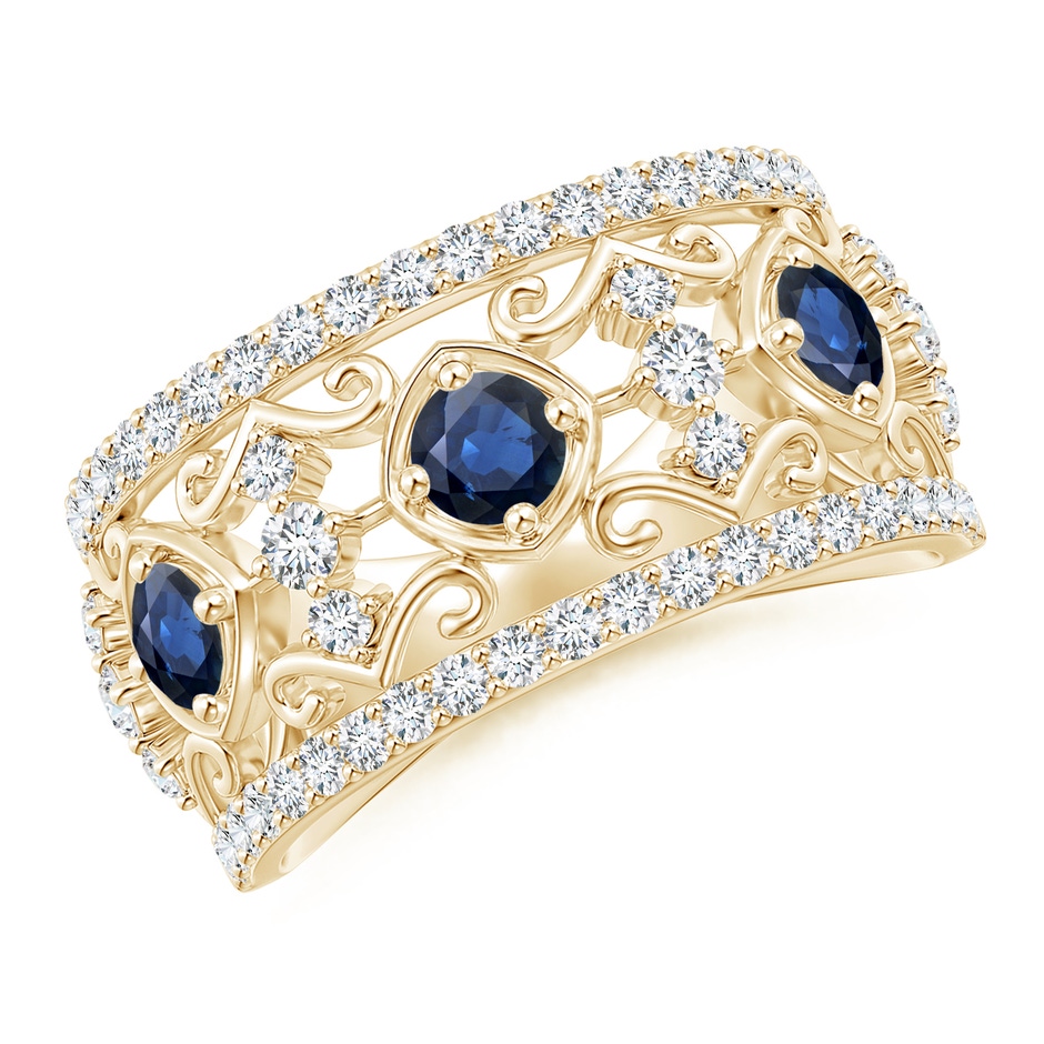 3.5mm AA Art Deco Inspired Sapphire and Diamond Filigree Ring in Yellow Gold 