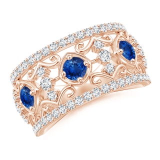 3.5mm AAA Art Deco Inspired Sapphire and Diamond Filigree Ring in Rose Gold