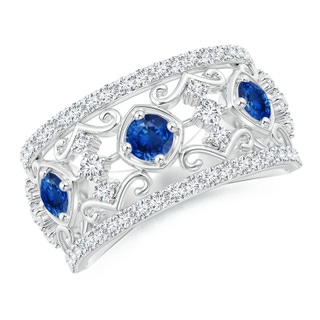 3.5mm AAA Art Deco Inspired Sapphire and Diamond Filigree Ring in White Gold