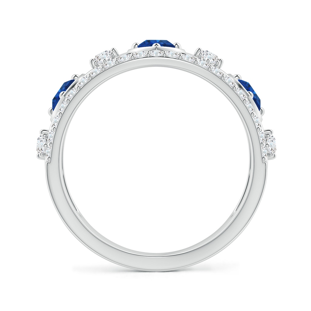 3.5mm AAA Art Deco Inspired Sapphire and Diamond Filigree Ring in White Gold Side 1